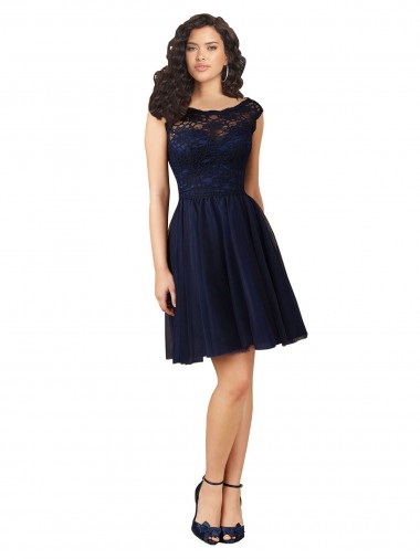 Shop Short Bateau Neck Tulle Bridesmaid Dress with Lace Bodice