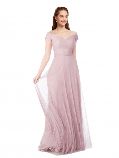 Shop Off the Shoulder Long A-Line Tulle Bridesmaid Dress