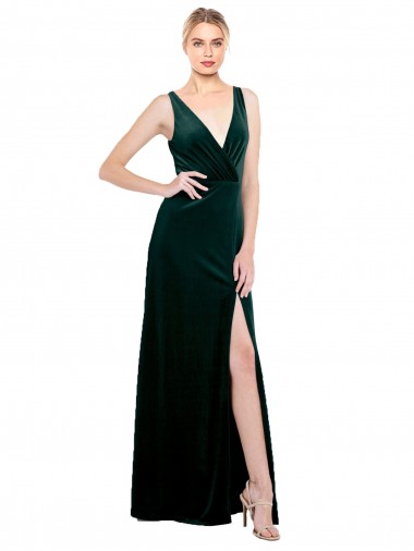 Shop Sleek V-Neck Long Velvet Bridesmaid Dress with Side Slit