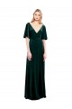 Deep V-Neck Flutter Sleeves Long Velvet Wrap Bridesmaid Dress