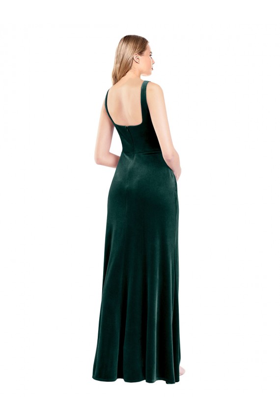 Square Neck Full Length Velvet Bridesmaid Dress with Side Slit