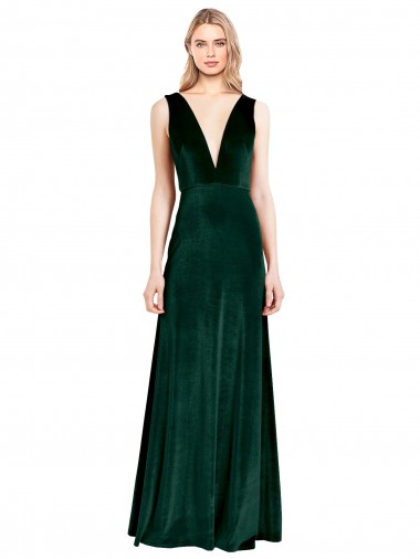 Shop Daring Deep V-Neck Long Full Length Velvet Bridesmaid Dress