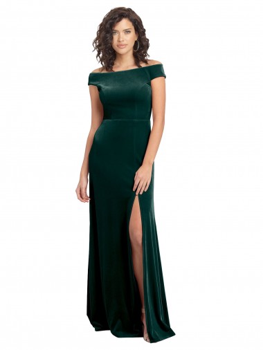 Shop Floor Length Cap Sleeves Long Velvet Bridesmaid Dress with High Side Slit