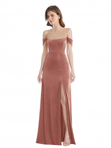 Shop Off the Shoulder Flounce Sleeve Velvet Maxi Bridesmaid Dress