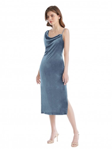 Shop Midi Length Asymmetrical One Shoulder Velvet Slip Bridesmaid Dress