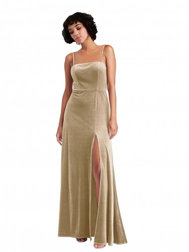 Shop Square Neck Velvet Maxi Bridesmaid Dress with Front Slit