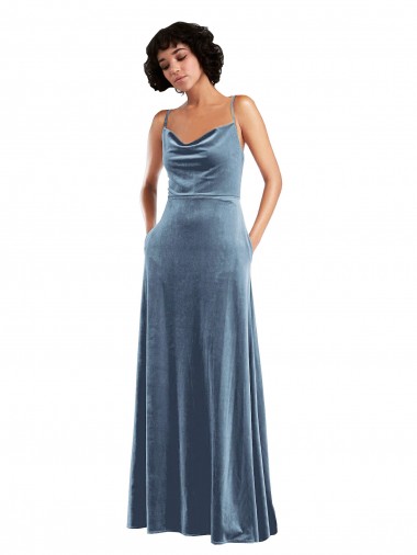 Shop Sleek Cowl Neck Velvet Maxi Bridesmaid Dress with Pockets