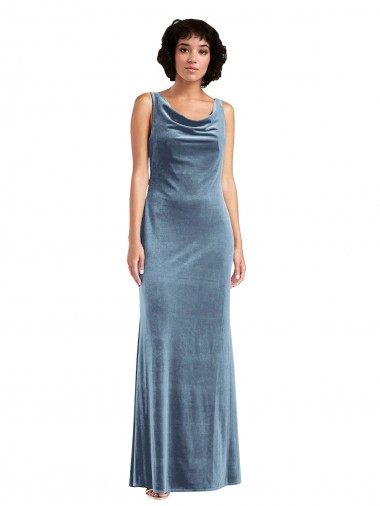 Shop Floor Length Cowl Neck Long Stretch Velvet Maxi Bridesmaid Dress