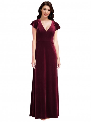 Shop Flutter Sleeve Velvet Maxi Bridesmaid Dress with Pockets