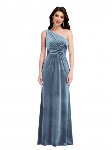 Shop One Shoulder Draped Velvet Maxi Bridesmaid Dress