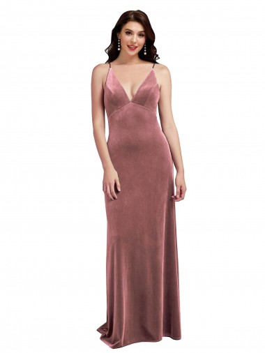 Shop Low Scoop Back Long V-Neck Velvet Slip Bridesmaid Dress