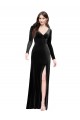 Long Sleeves Velvet Bridesmaid Dress with V-Neckline and Thigh Slit