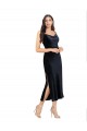 Midi Length Velvet Bridesmaid Dress with Cowl Neck and Spaghetti Straps