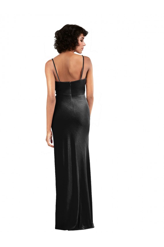 Modern Floor-Length Velvet Bridesmaid Dress with Cowl Neck and Spaghetti Straps